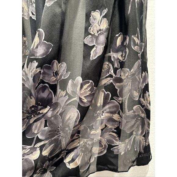 LAURA ASHLEY Rectangle Scarf Black Floral Silk Wide Sheer Stripes READ - Picture 7 of 12